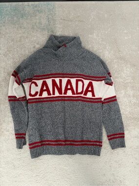 Heather Grey Turtleneck Sweater with Red CANADA Panel